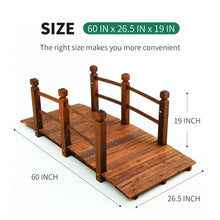 Load image into Gallery viewer, SCENDOR Garden Bridges Wooden 5 FT, Classic Bridge Arch with Safety Railings Stained Finished Footbridge
